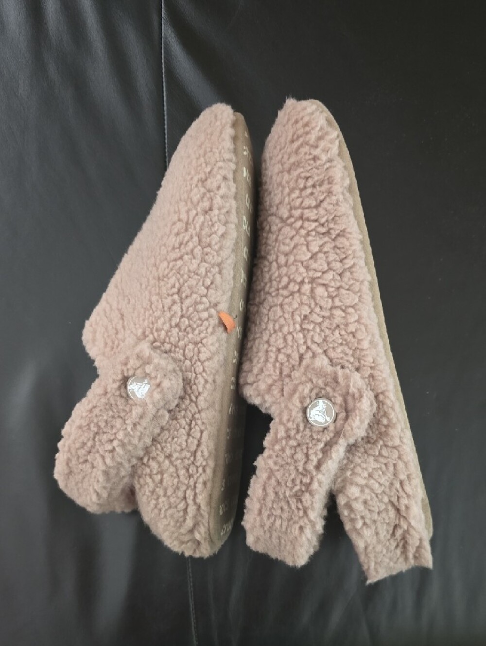 CROCS Plush Sherpa Slip-On Slippers in Khaki. Teddy Bear CROCS! - Picture 5 of 8